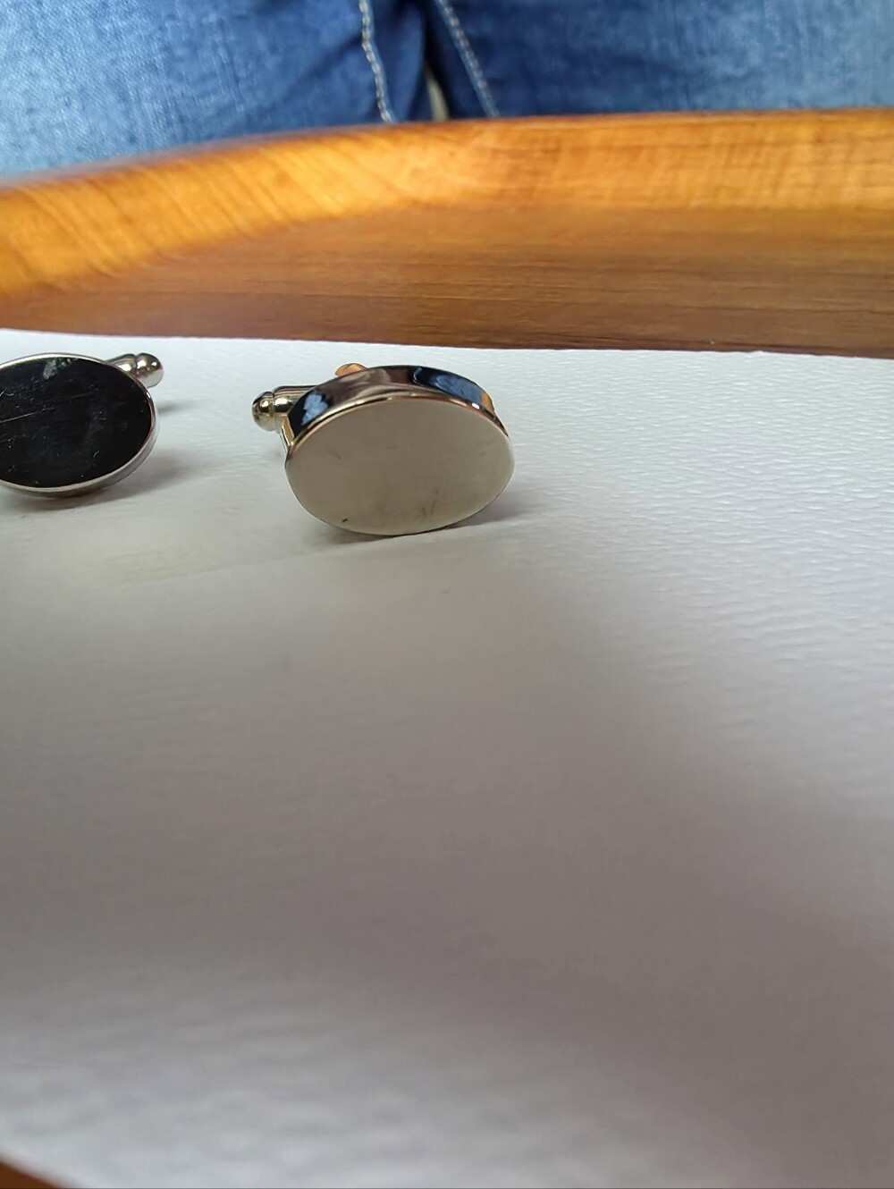 Classic silver-tone metal cufflinks featuring a polished oval face - Picture 3 of 6
